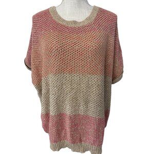 Chico's Ombre Mesh Knit Short Sleeve Sweater Casual Layering Top